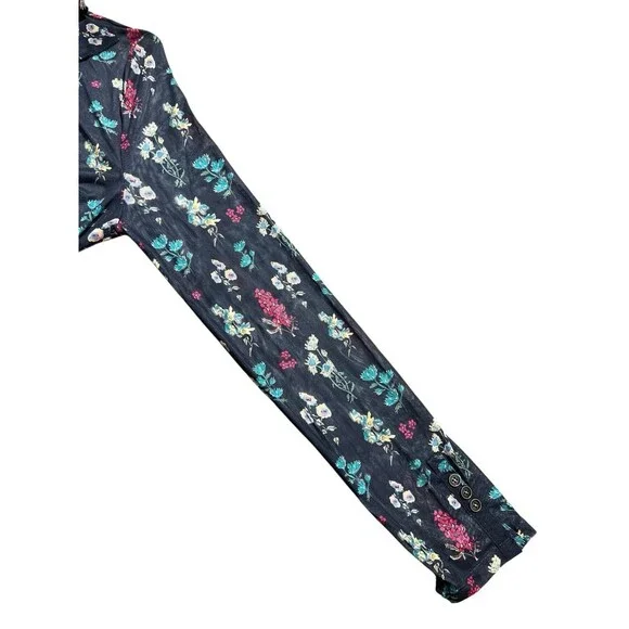 Natural Life Carina Floral Mesh Sheer Button Front Top Boho Womens Sz L - Picture 4 of 9